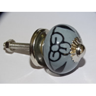 mini boutons en céramique grise et 3 fleurs noires - argenté