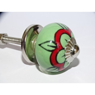 mini buttons in green ceramic and red poppy - silver