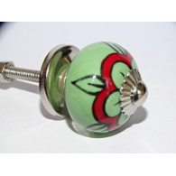 mini boutons en céramique vert et coquelicot rouge - argenté