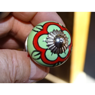 mini boutons en céramique vert et coquelicot rouge - argenté 2
