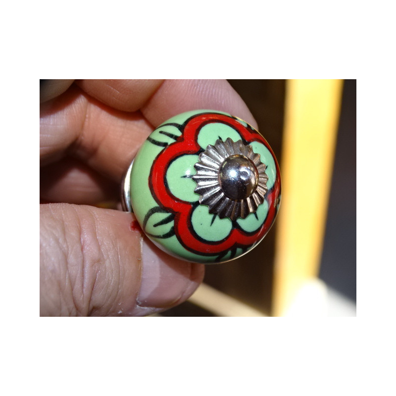 mini bottoni in ceramica verde e rosso papavero...