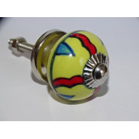 mini bottoni in ceramica gialla e 4 righe rosse - argento