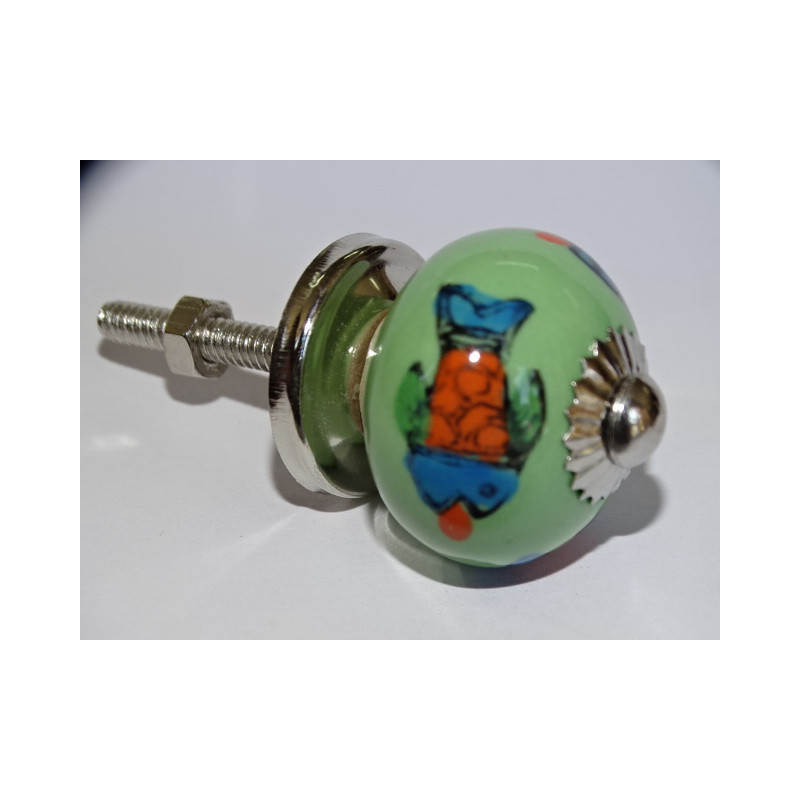 mini green ceramic buttons and 3 fish - silver