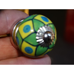 Mini-Keramikknöpfe grüne und gelbe Rauten - silber 2