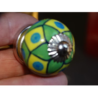 Mini-Keramikknöpfe grüne und gelbe Rauten - silber