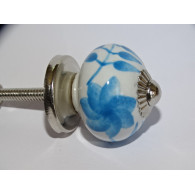 mini buttons in white ceramic and turquoise flower - silver