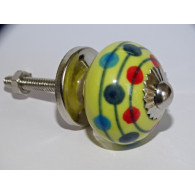 mini boutons en céramique jaune et pois multicolores - argenté