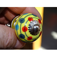 mini bottoni in ceramica gialla e pois multicolori - argento