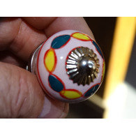 mini boutons en céramique rose et ronde jaune et émeuraude - argenté