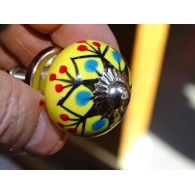 mini boutons en céramique jaune et dhalia noire - argenté