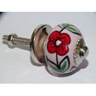 mini botones de cerámica rosa y 2 flores rojas - plata