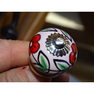 mini botones de cerámica rosa y 2 flores rojas - plata 2