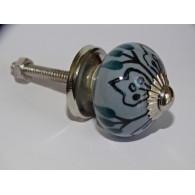 mini boutons en céramique grise et feuilles noires - argenté