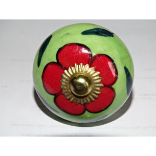 Spring green drawer or door knobs and red flower 2