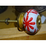 Manico in porcellana con grande fiore rosso