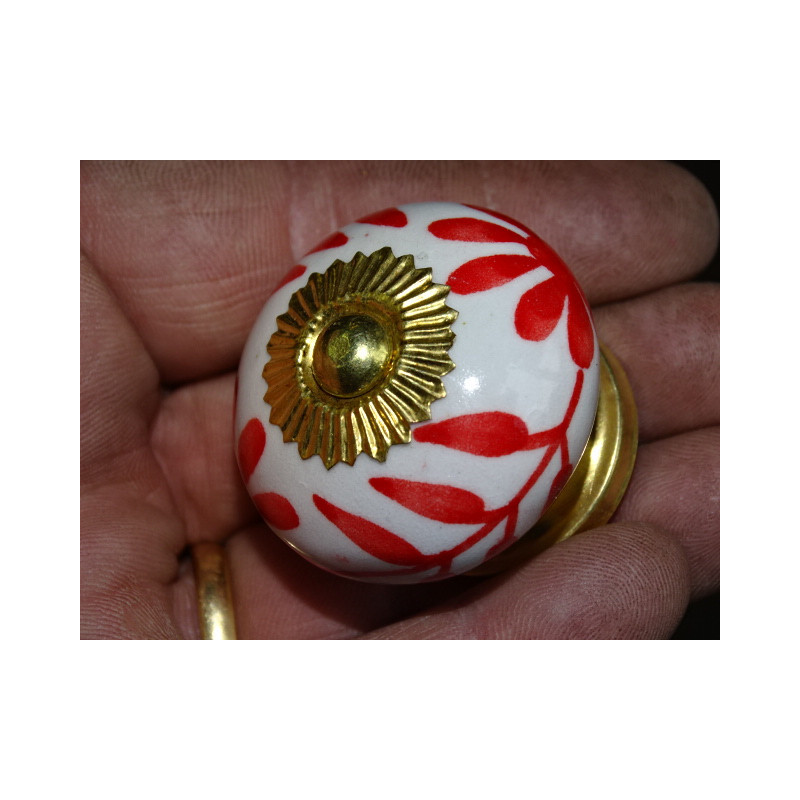 Poignée de tiroir en porcelaine grande fleur rouge