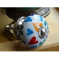 Porcelain drawer handle multicolored hearts