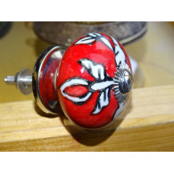 Weißer und roter Arabesque Porzellan Schubladengriff (Silber)
