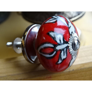 White and Red Arabesque Porcelain Drawer Handle (Silver) 2