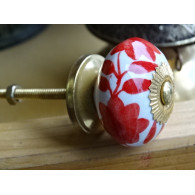 Porcelain flower drawer handle and red ferns