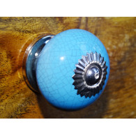 Poignée ronde effet craquelée bleue