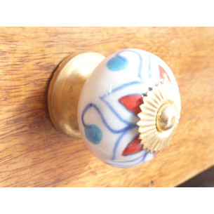 handle cinq pétales reds and turquoise