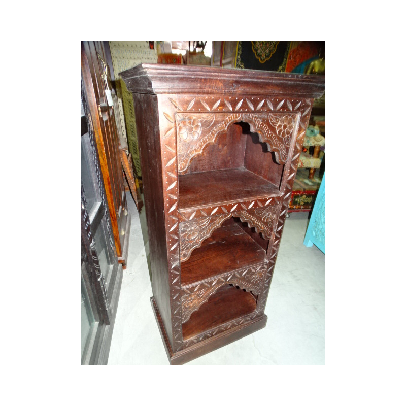 Dark patinated column bookcase with 3 arches...
