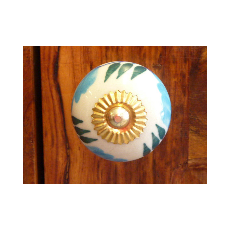 Boutons en porcelaine fleur bleue fougère