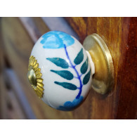Boutons en porcelaine fleur bleue fougère