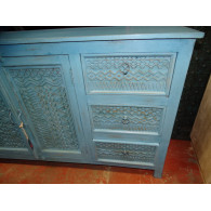 Großes Sideboard 6 Schubladen 2 Türen türkis patiniert und sandgestrahlt - 180 cm