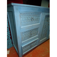 Großes Sideboard 6 Schubladen 2 Türen türkis patiniert und sandgestrahlt - 180 cm
