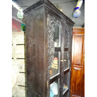 Armoire bibliothèque vitrée patine foncée