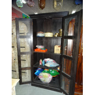 Armoire bibliothèque vitrée patine foncée
