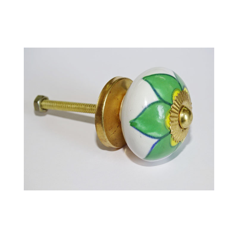 Porcelain drawer or door knobs with green and...