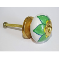 Boutons de tiroirs ou porte en porcelaine avec fleur verte et jaune