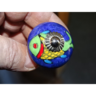 Ultramarine blue porcelain furniture knobs with fish -... 2