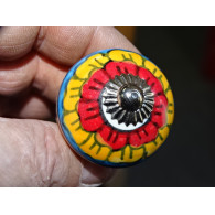Boutons de meubles avec grande fleur rouge et orange - argenté