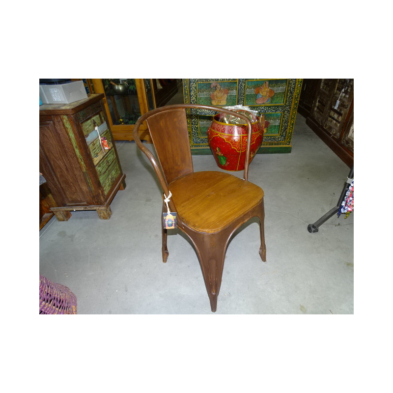 Sedia in metallo con seduta in massello di mango
