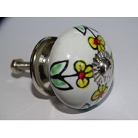 Furniture knobs in white porcelain and small yellow flowers - silver