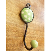 Patère un crochet rond de couleur vert clair à pois blancs
