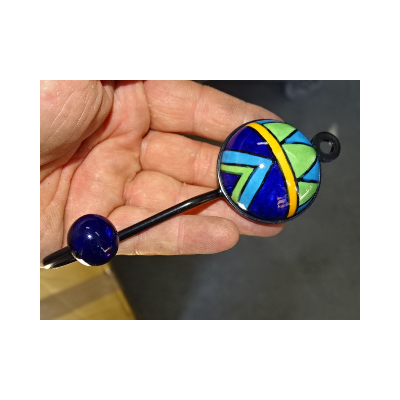patère porte manteau ronde en céramique bleu,...