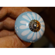 Pomelli per mobili in porcellana celeste e dente di leone bianco - argento
