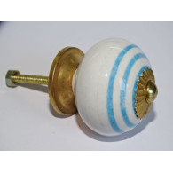 Pomelli per mobili in porcellana bianca con linee turchesi - oro