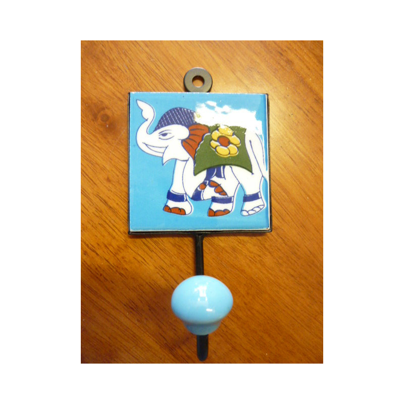 patère 8x8 cm Eléphant bleu-blanc gauche