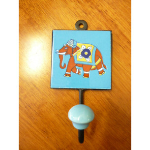 patère 8x8 cm Eléphant bleu-marron gauche