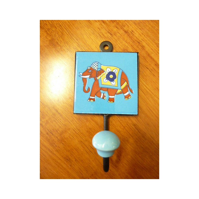 wall hook 8x8 cm Eléphant blue-brown left