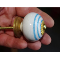 Pomelli per mobili in porcellana bianca con linee turchesi - oro