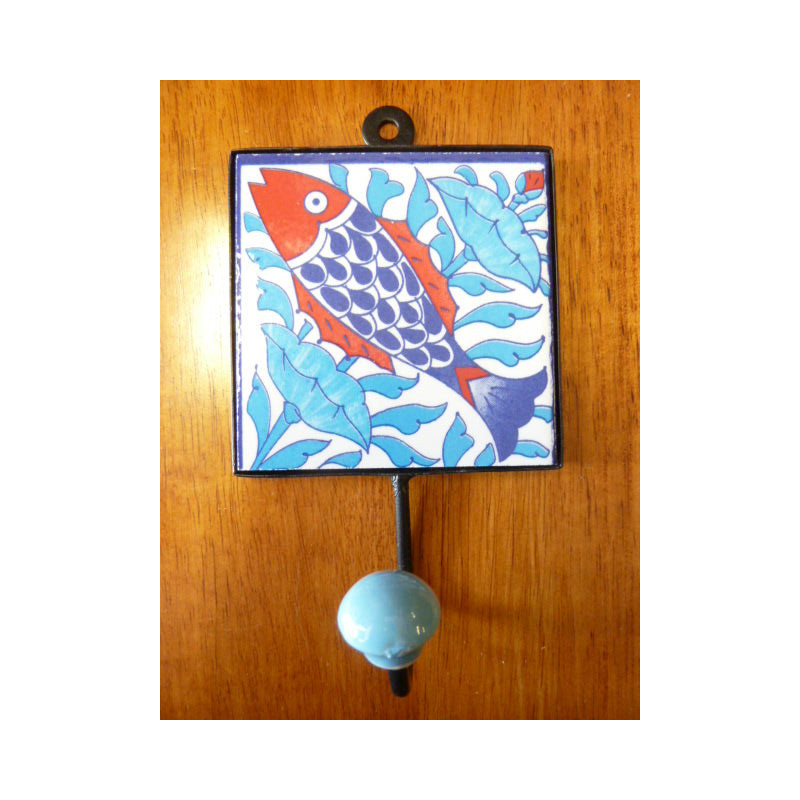 patère 10x10x17 cm poisson bleu et rouge