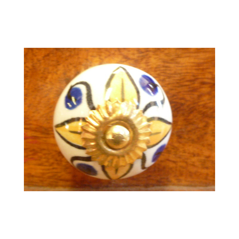 Pomos de porcelana 4 pétalos amarillos