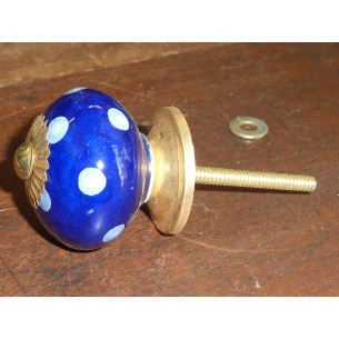 Boutons en porcelaine bleu outremer et pois blanc - doré 2